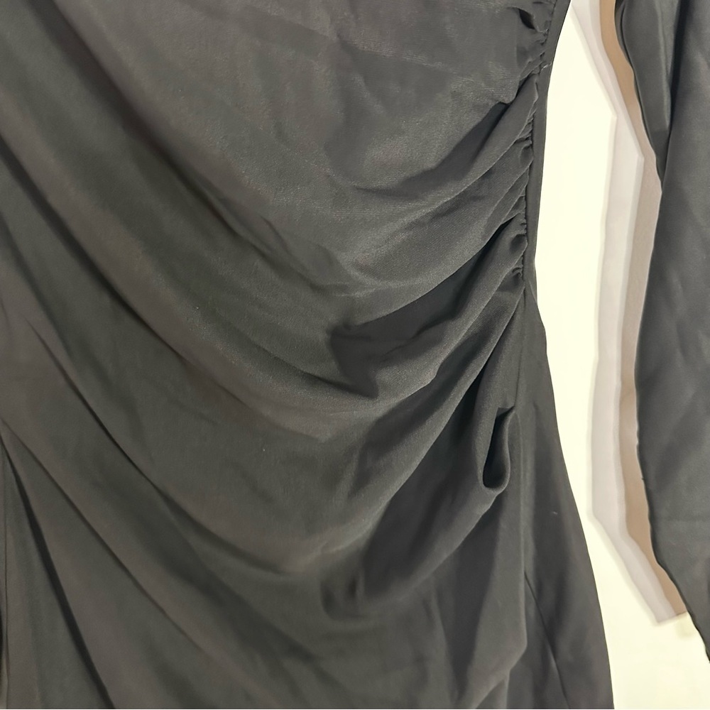 ASOS DESIGN Black Ruched Draped Long Sleeve Mini Dress Party Holiday Size 4 - Picture 5 of 11